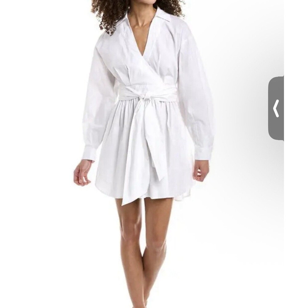 Bailey 44 Chanel Wrap Dress S White Long Sleeve Collared NWT $298 I2